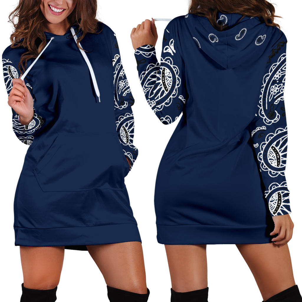 Navy Blue Bandana Print Hoodie Dressed