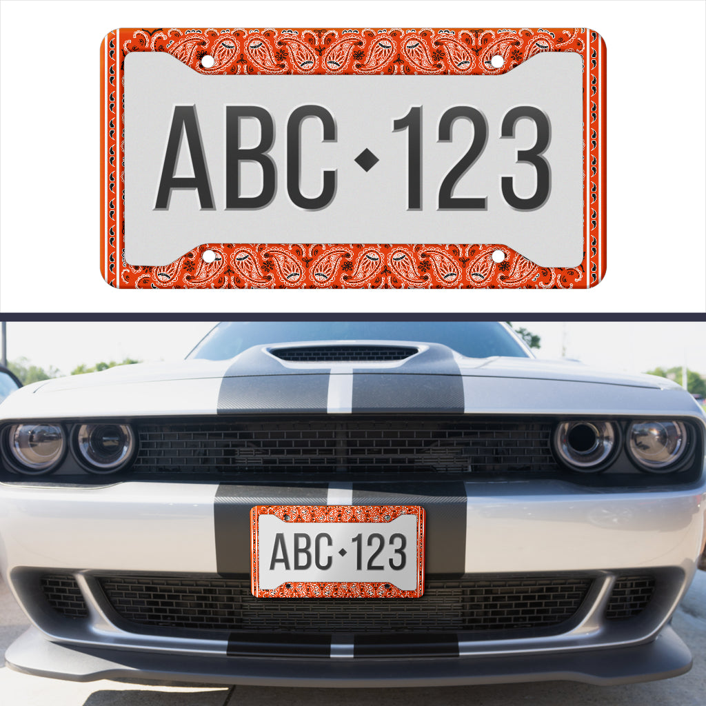 orange bandana automotive license frame