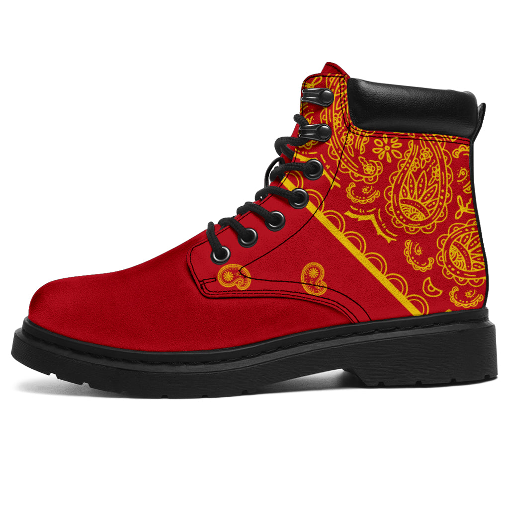 red and gold boots