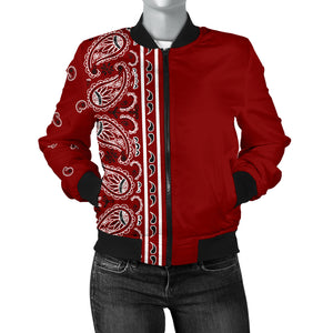 Asymmetrical Maroon Red Bandana Women's Bomber Jacket
