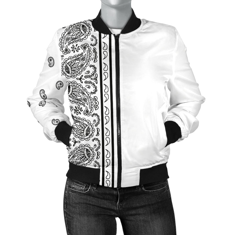 Asymmetrical White Bandana Women's Bomber Jacket