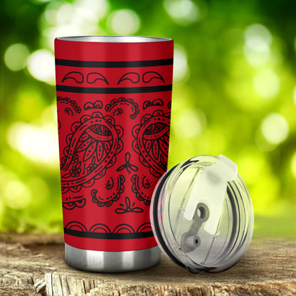 red and black bandana car cup