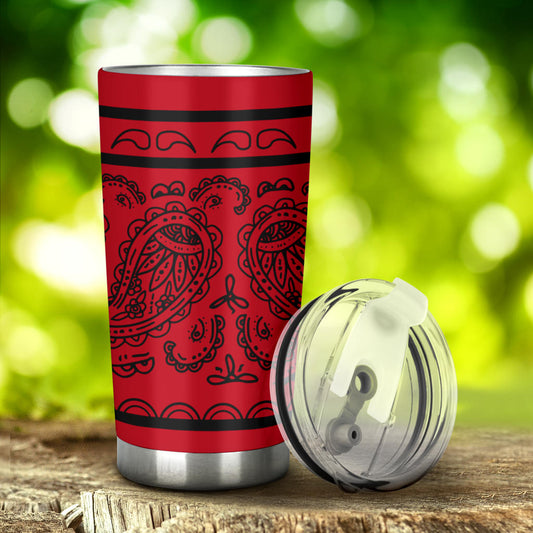 red and black bandana car cup