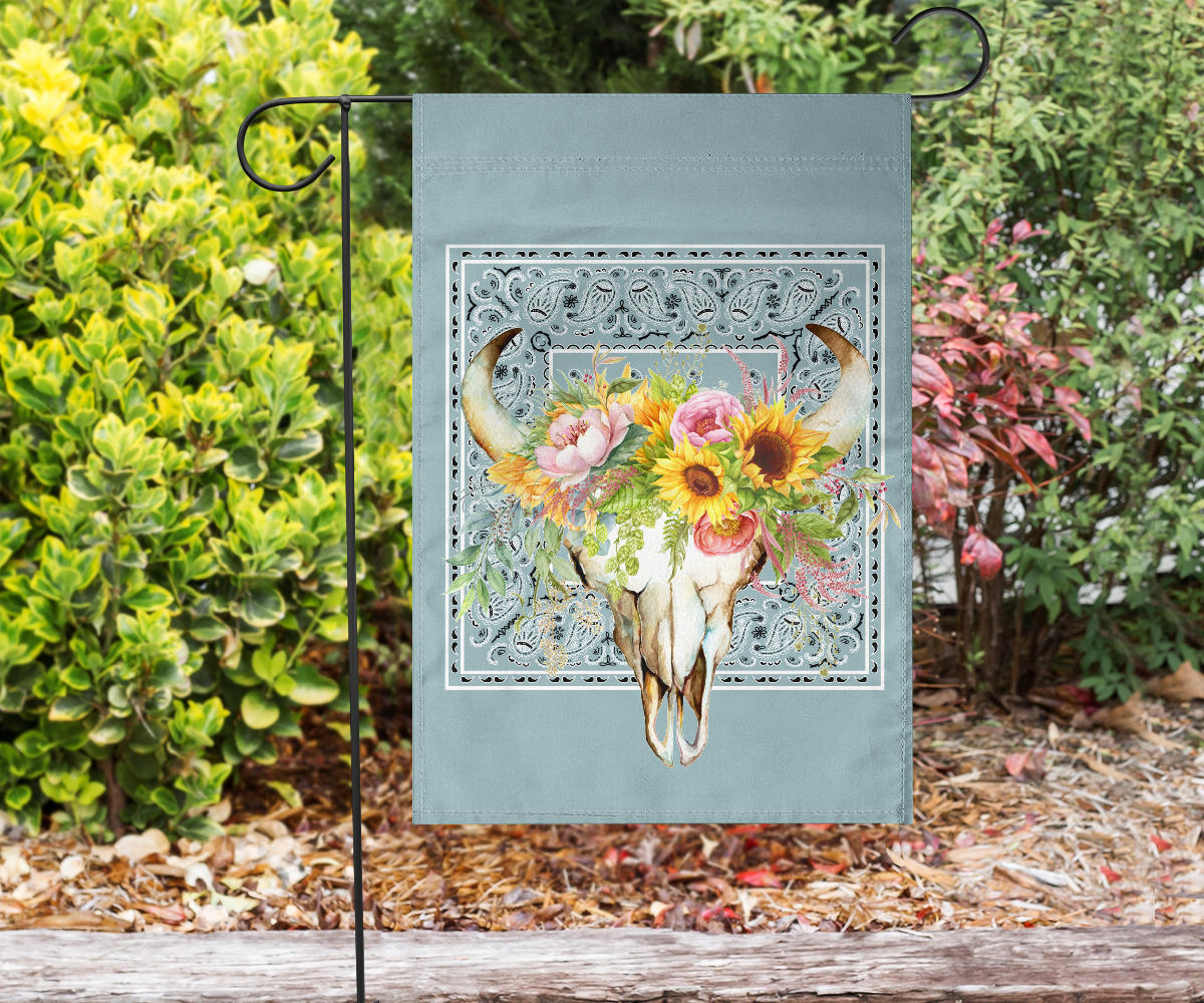 bull skull western bandana garden flag
