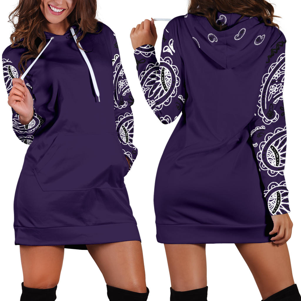 Front and Back Royal Purple Bandana Hoodie Dress