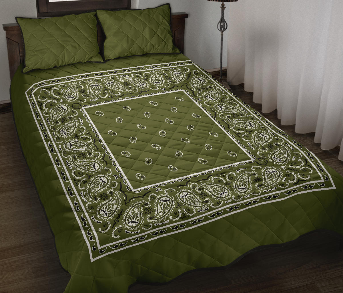 Quilt Set - Army Green Bandana Quilts w/Shams