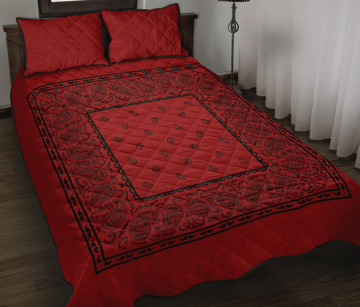 Quilt Set - Red with Black Bandana Quilt w/Shams