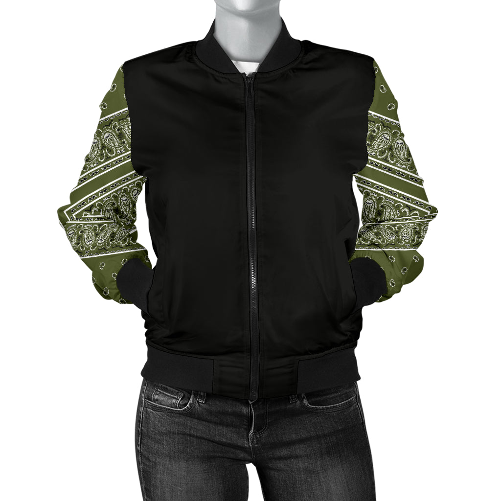 Women's Army Green Bandana Sleeved Bomber Jacket