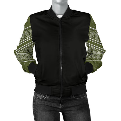 Women's Army Green Bandana Sleeved Bomber Jacket