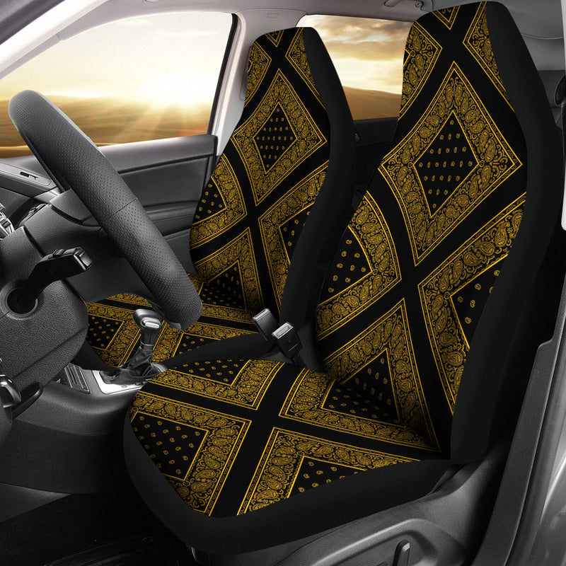 Black Gold Bandana Car Seat Covers - Diamond