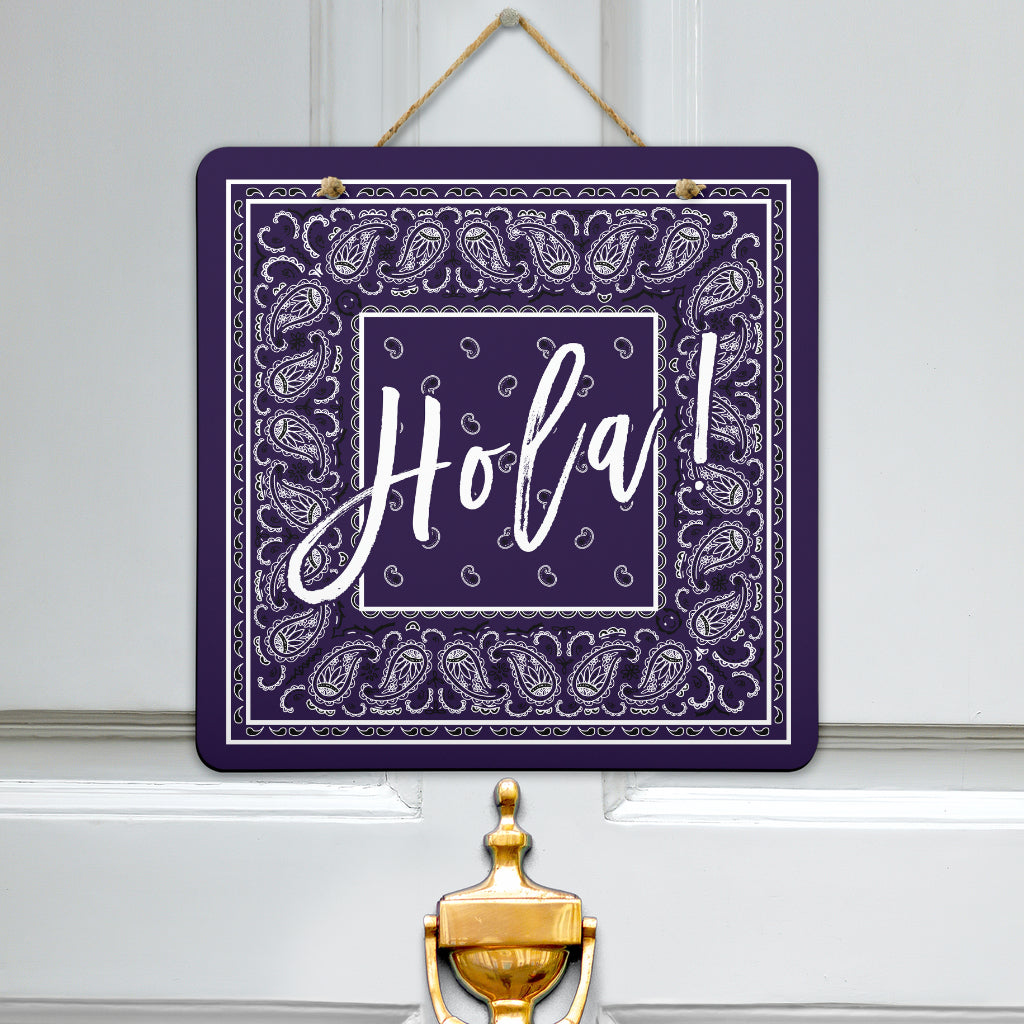 Purple bandana hola sign