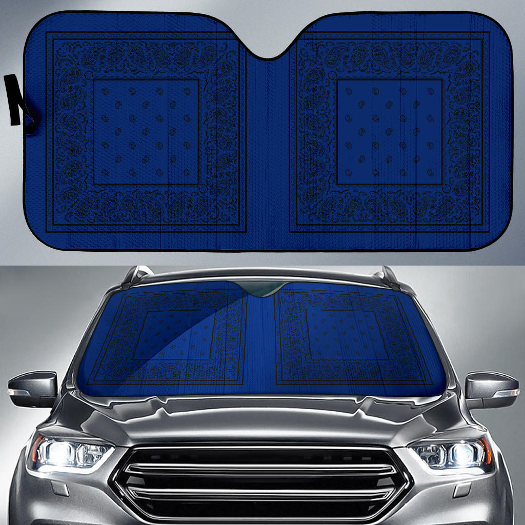 blue and black bandana car shades