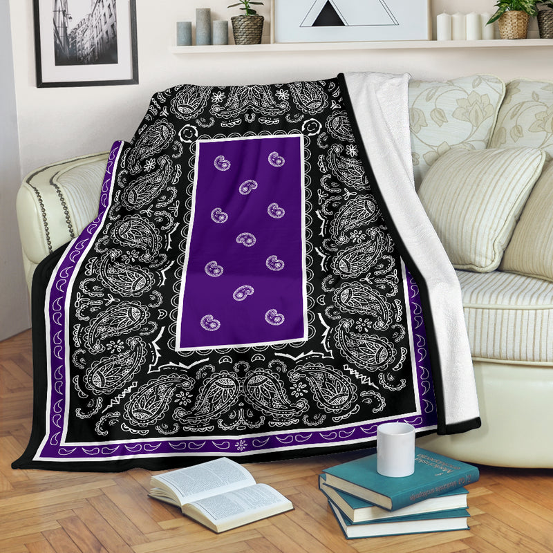 Purple with Black Bandana Throw Blanket