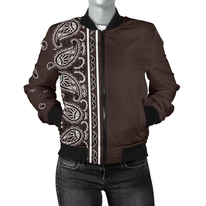 Asymmetrical Coffee Brown Bandana Women's Bomber Jacket