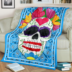 blue bandana blanket with sugar skull