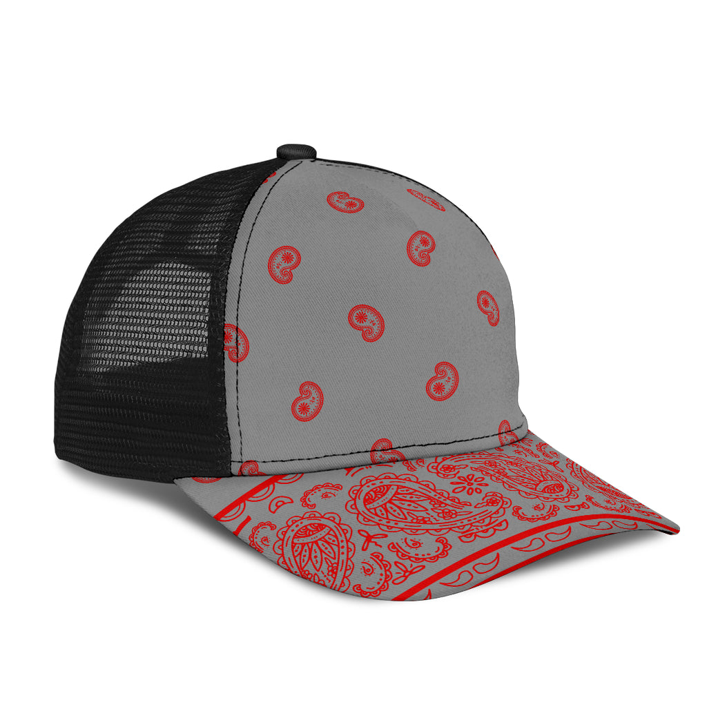 Gray and Red Bandana Overload Mesh Back Cap