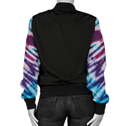 Women's Blue Tie Dye Bandana Sleeved Bomber Jacket