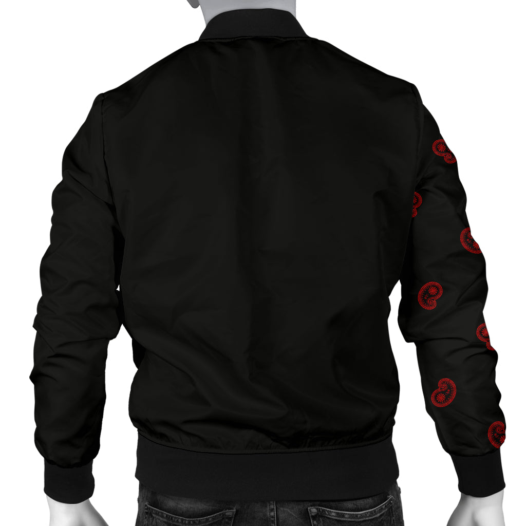 Asymmetrical Black and Red Bandana Men's Bomber Jacket