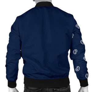 Men's Asymmetrical Navy Blue and White Bandana Bomber Jacket