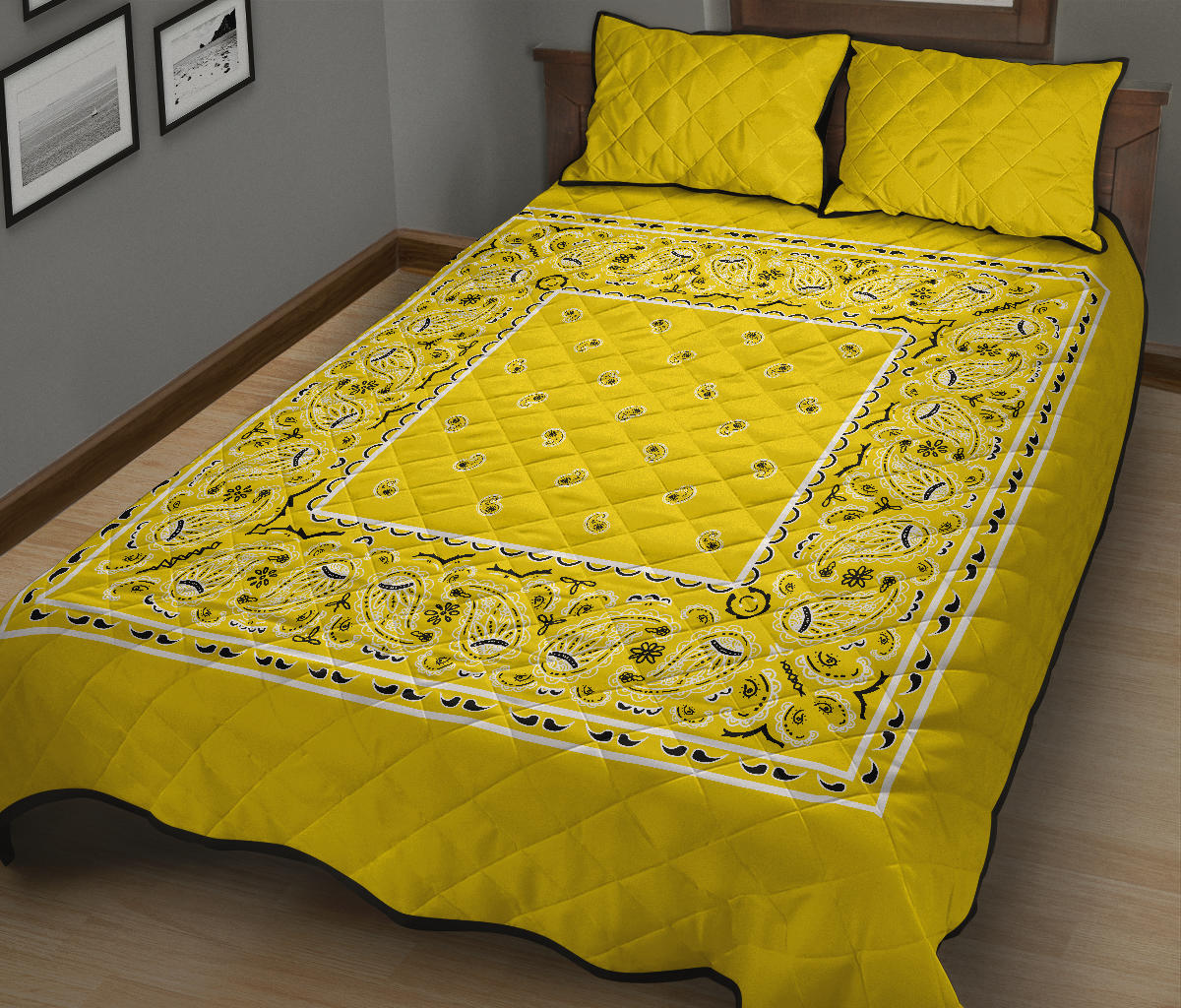 Quilt Set - Sunshine Yellow Bandana Bed Quilt w/Shams