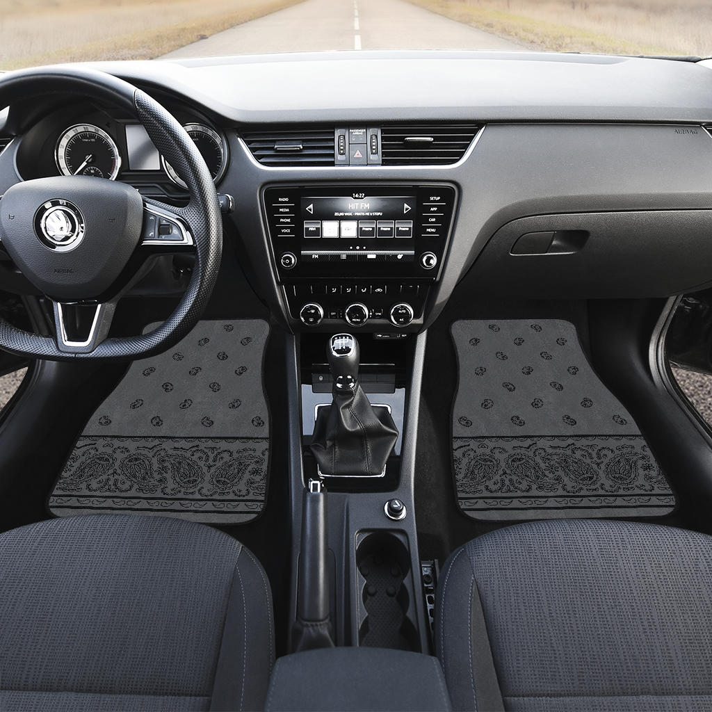 black and gray bandana floor mats