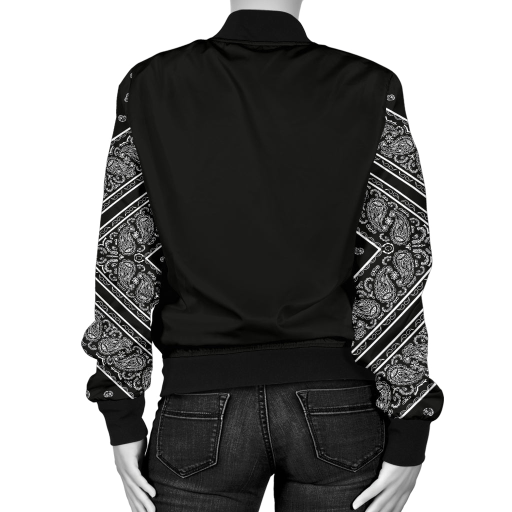 Women's Black Bandana Sleeved Bomber Jacket