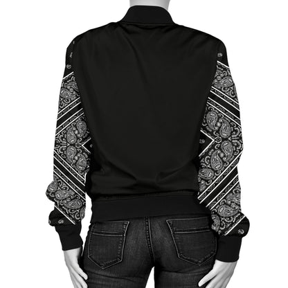 Women's Black Bandana Sleeved Bomber Jacket