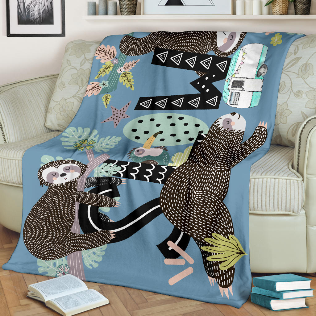 Slow Sloths Fleece Throw Blanket
