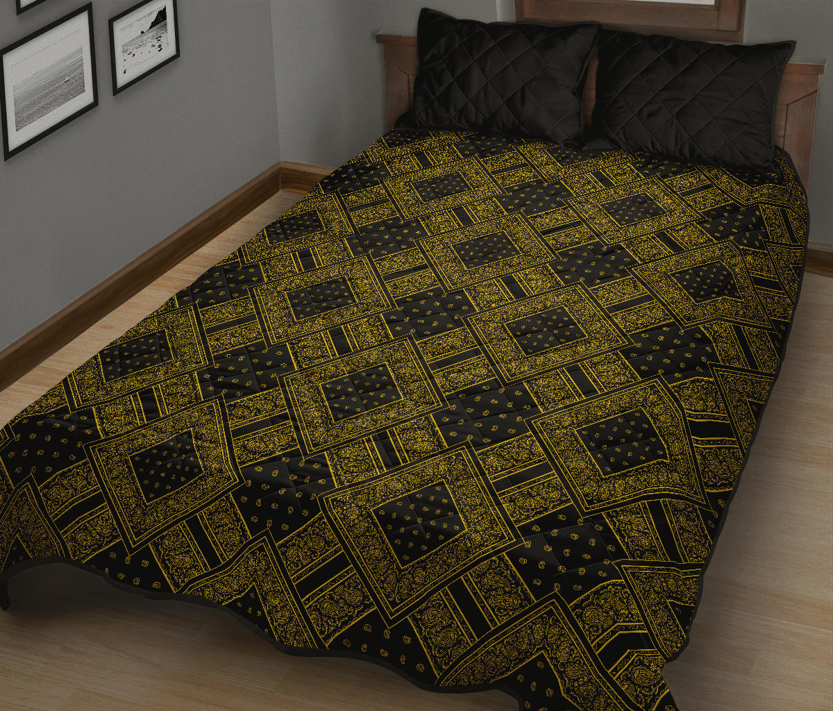 Quilt Set - Black Gold Bandana DB Quilt w/Shams