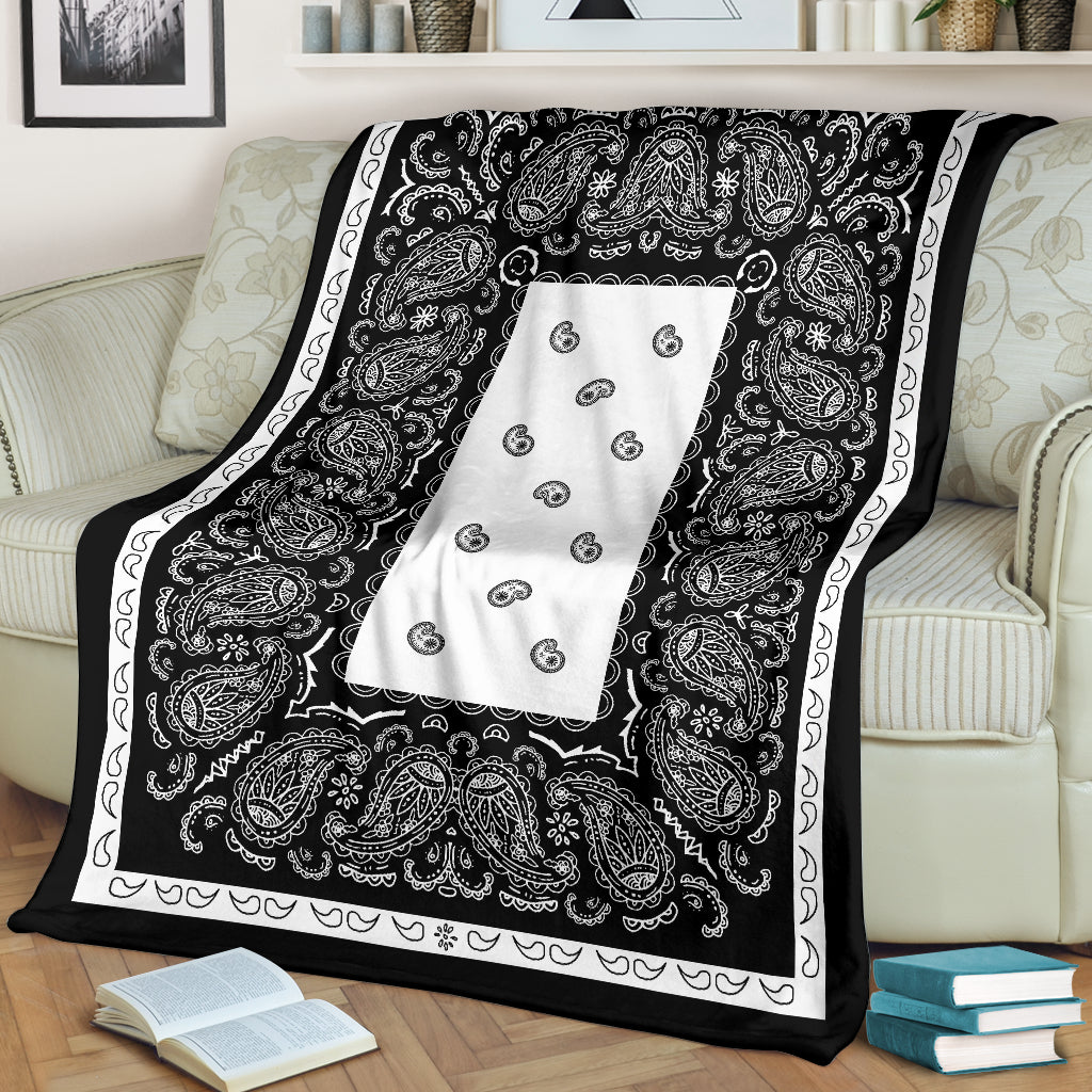 White and Black Bandana Throw Blanket