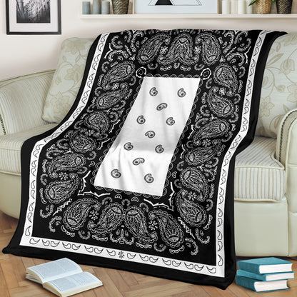 White and Black Bandana Throw Blanket