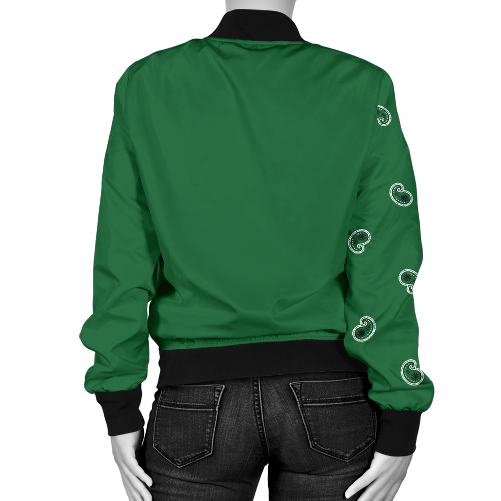 Asymmetrical Classic Green Bandana Women's Bomber Jacket