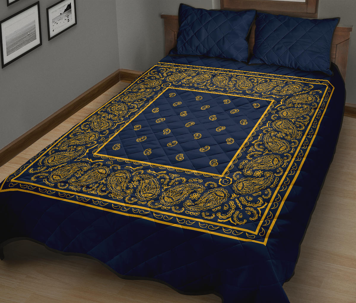 Quilt Set - Navy and Gold Bandana Quilt w/Shams