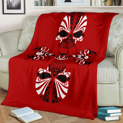 Red Skulls and Scorpions Tribal Fleece Throw Blanket