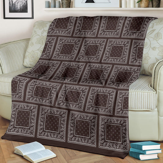 Ultra Plush Coffee Brown Bandana Patch Throw Blanket
