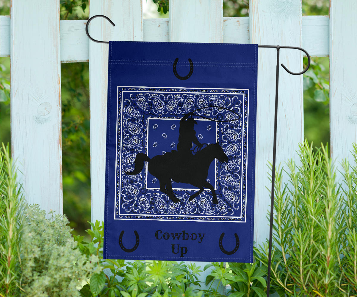 Blue Bandana Cowboy Up Home and Garden Flags