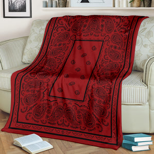 Red with Black Bandana Fleece Throw Blanket