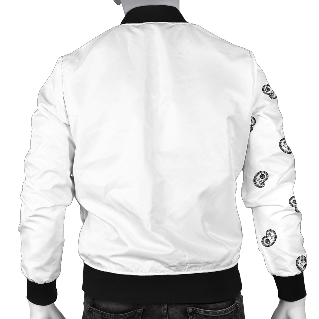 Asymmetrical White Bandana Men's Bomber Jacket