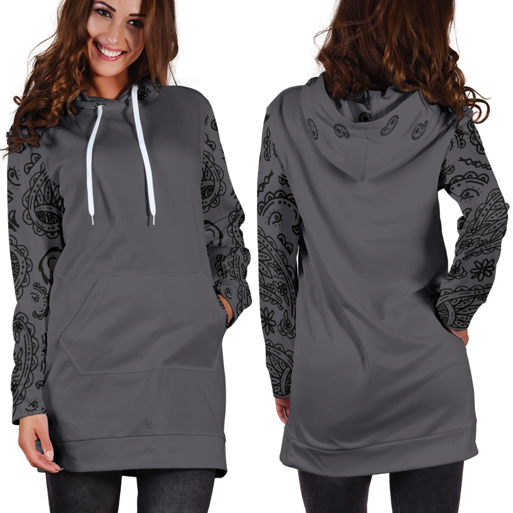 Gray and Black Bandana Hoodie Dress