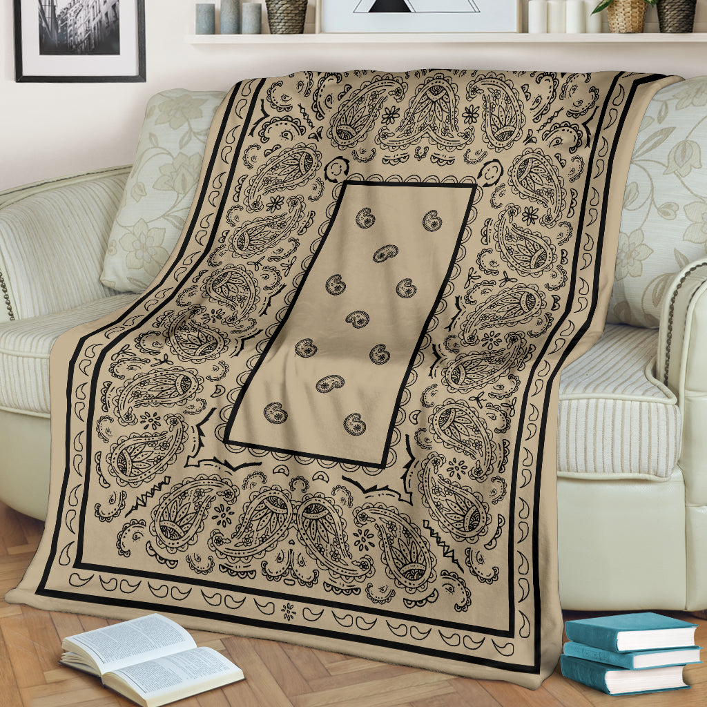 Ultra Plush Khaki and Black Bandana Throw Blanket