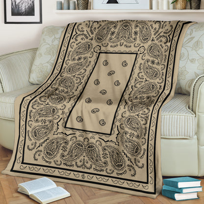 Ultra Plush Khaki and Black Bandana Throw Blanket