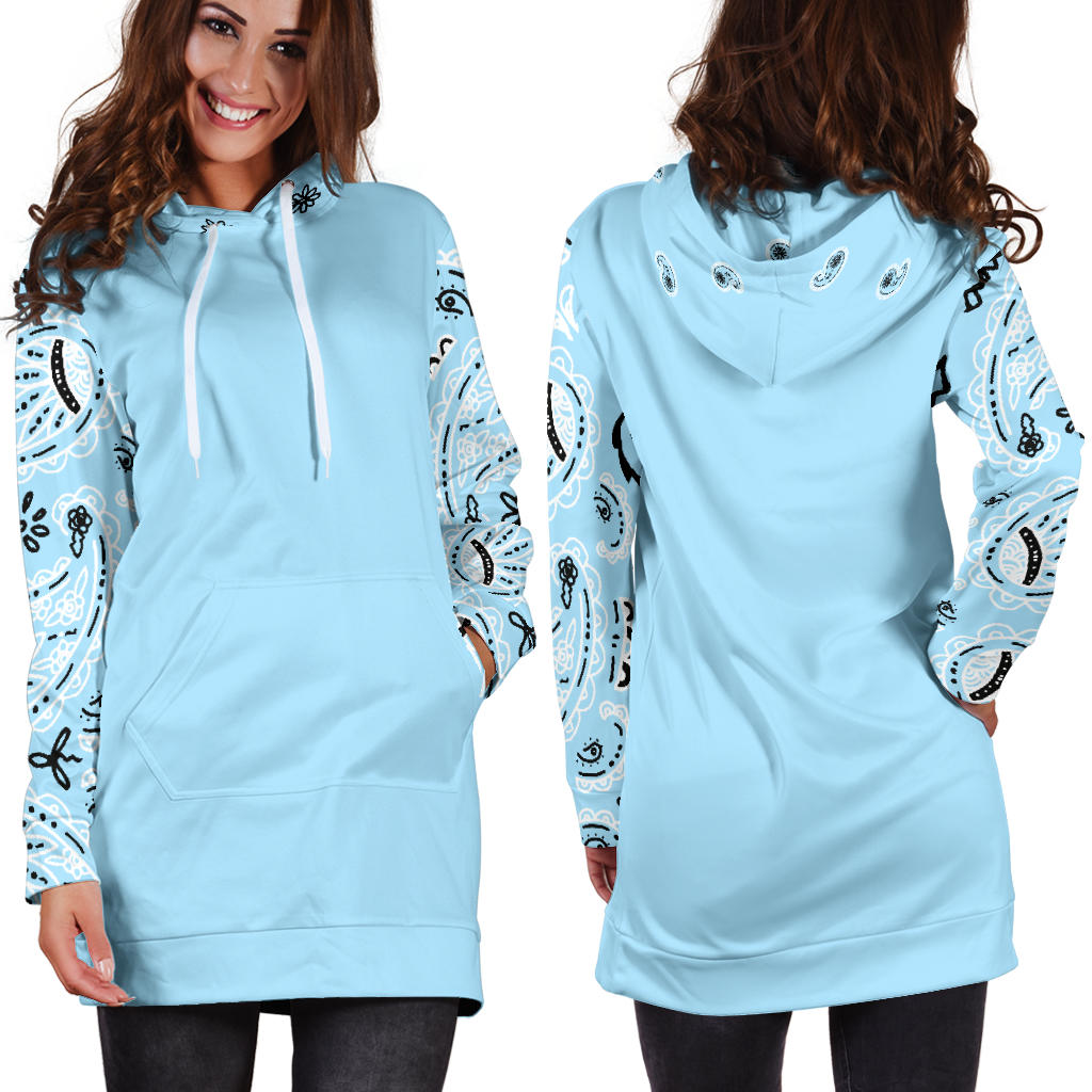 Front and Back Light Blue Bandana Hoodie Dress