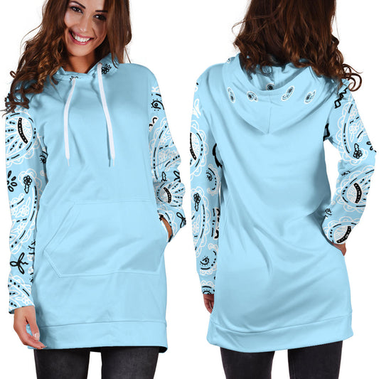 Front and Back Light Blue Bandana Hoodie Dress
