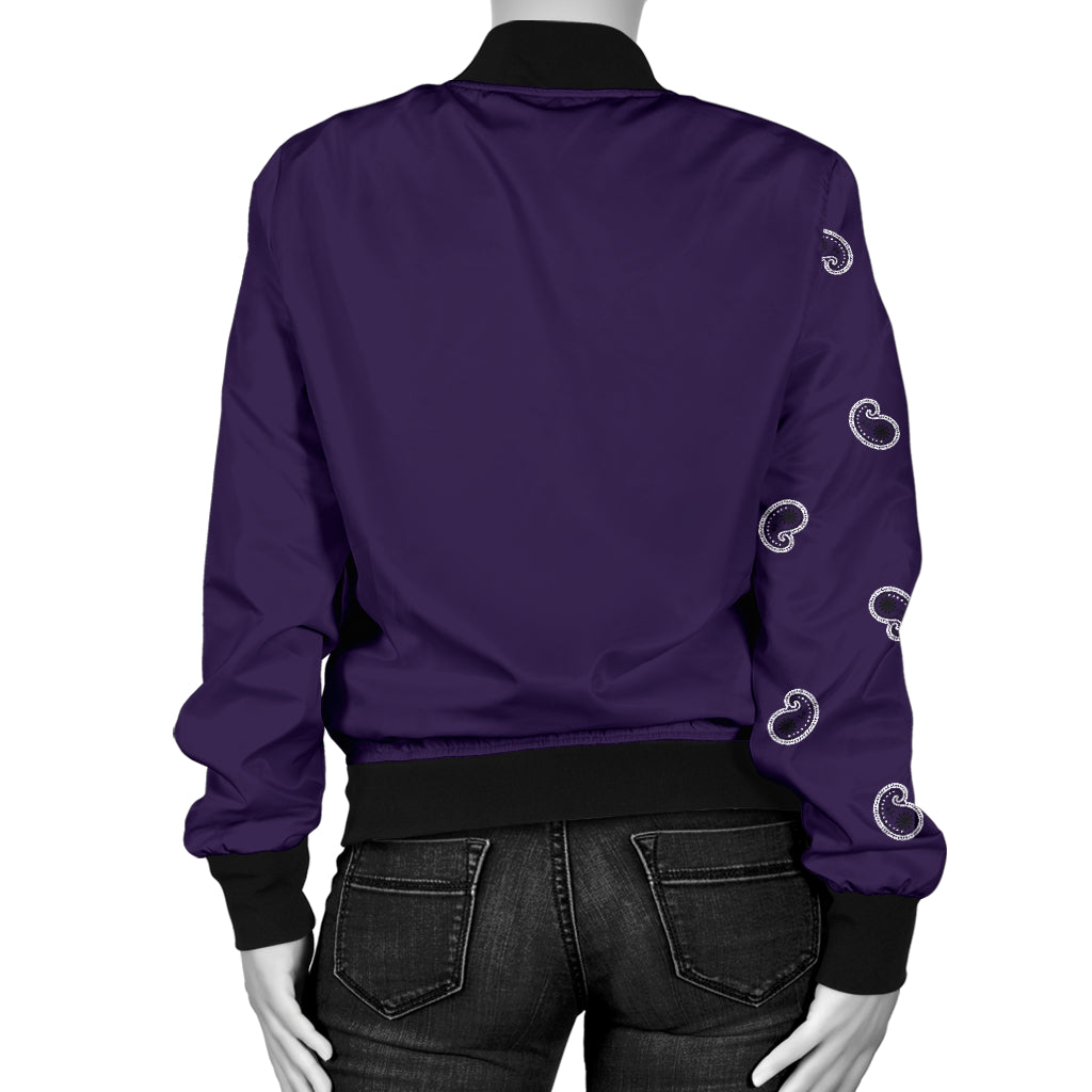 Asymmetrical Royal Purple Bandana Women's Bomber Jacket