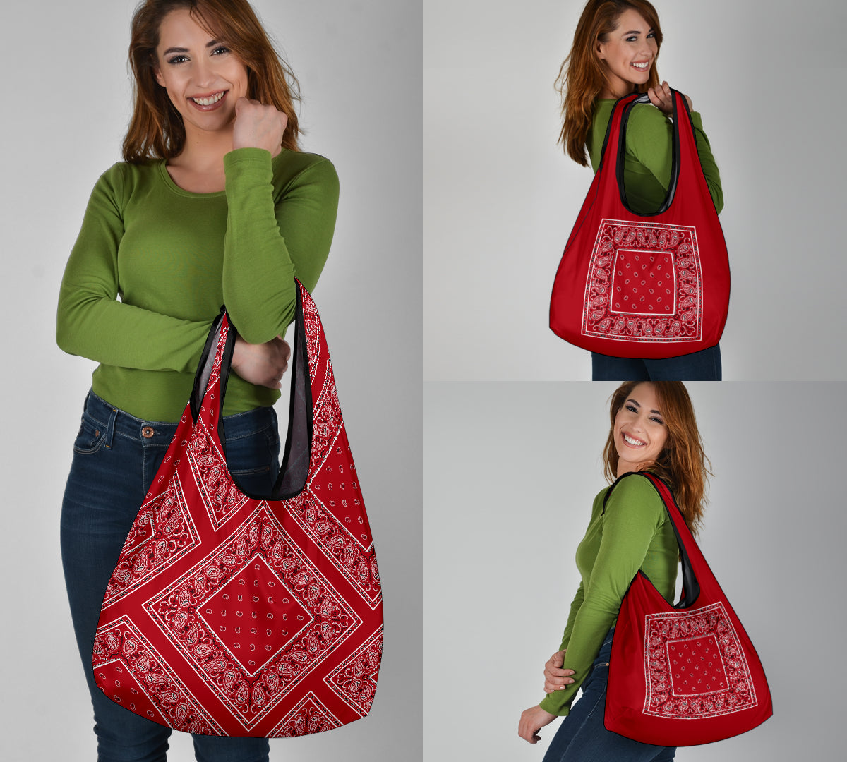 red bandana grocery bags