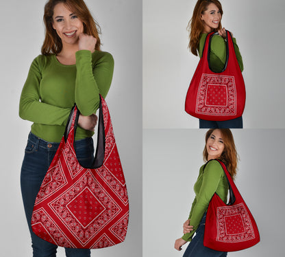 red bandana grocery bags
