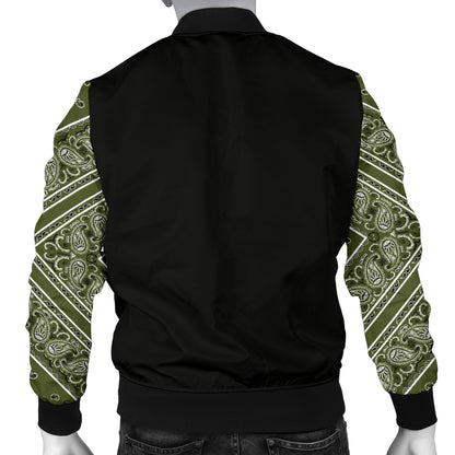 Men's Army Green Bandana Sleeved Bomber Jacket