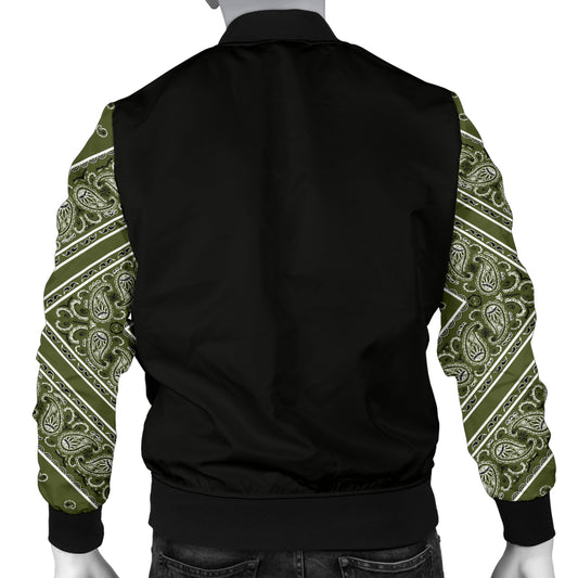 Men's Army Green Bandana Sleeved Bomber Jacket