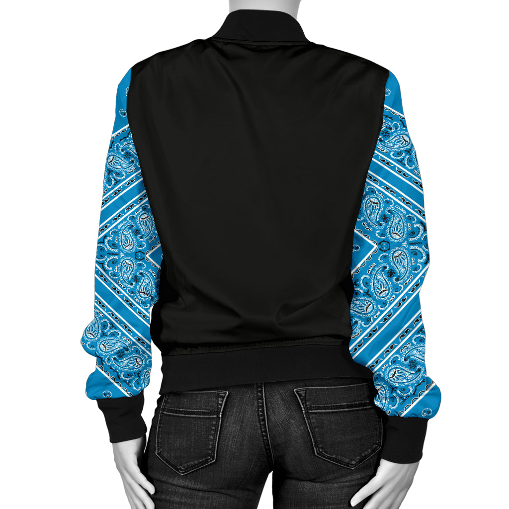 Women's Sky Blue Bandana Sleeved Bomber Jacket