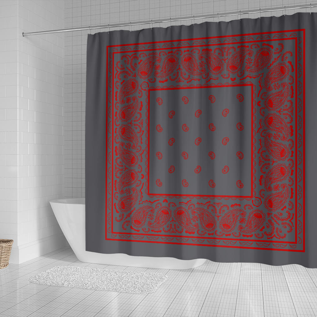 Gray and Red Bandana Shower Curtains